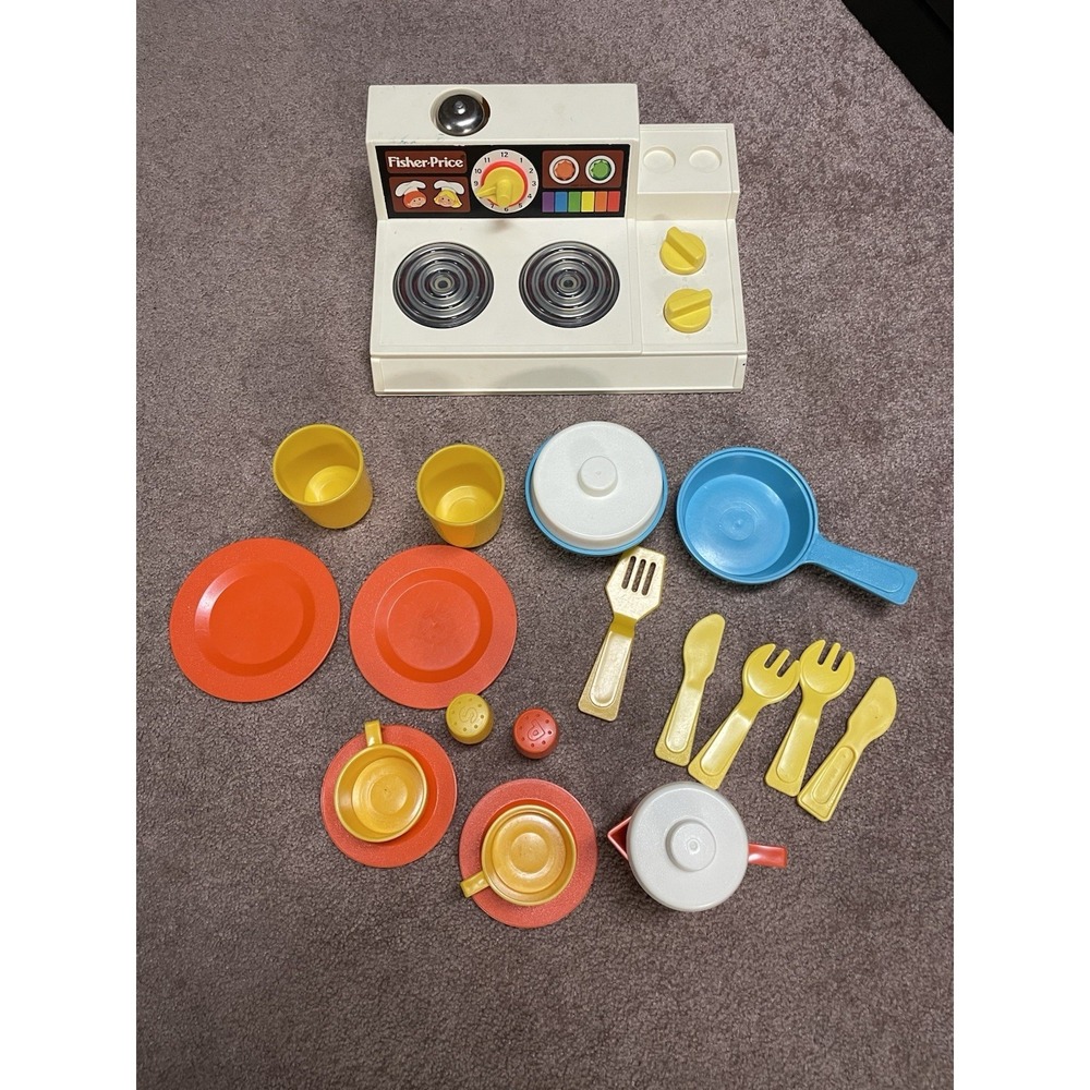 Vtg Fisher Price Fun w/ Food Magic Burner Stove #919 Complete Kitchen Set Works